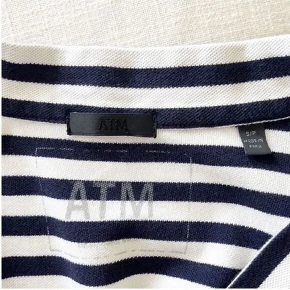 ATM Anthony Thomas Melillo V Neck Navy Striped Shift Dress - Picture 8 of 9